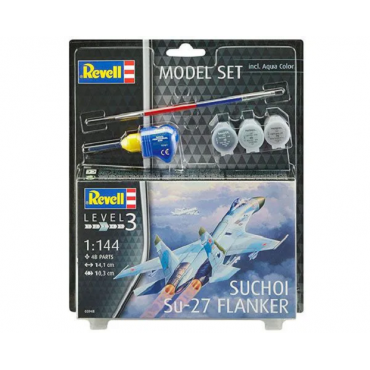 KIT PARA MONTAR REVELL MODEL SET AVIÃO SUCHOI SU-27 FLANKER 1/144 48 PEÇAS COMPLETO COM TINTAS COLA E PINCEL REV 63948